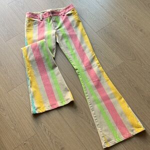 ✨RARE✨ Alice + Olivia By Stacey Bendet Flare Bell Jeans Multi Tan Stripe Size 4